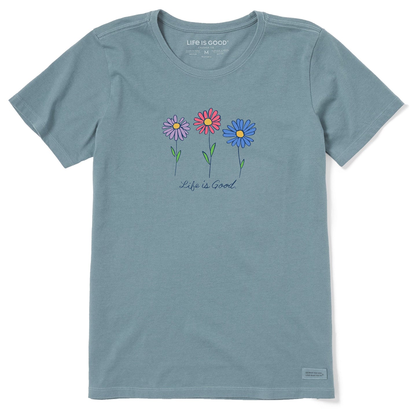 Women's 3 Colorful Daisies Short Sleeve Crusher Tee