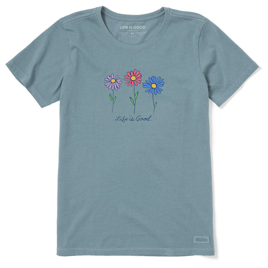 Women's 3 Colorful Daisies Short Sleeve Crusher Tee