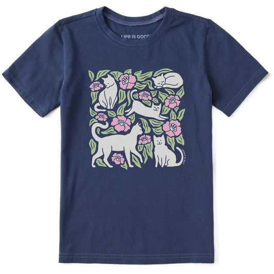Kids Cats Among Flowers Short Sleeve Crusher Tee