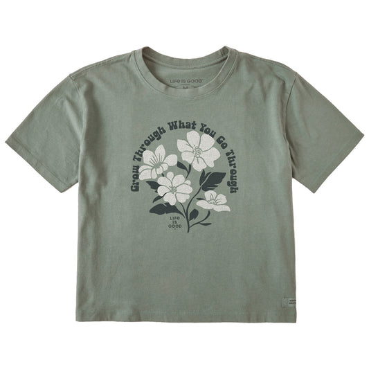 Women's Grow Through What You Go Through Flowers Short Sleeve Crusher Boxy Tee