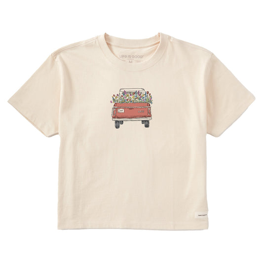 Women's Flower Love Truck Short Sleeve Crusher Boxy Tee