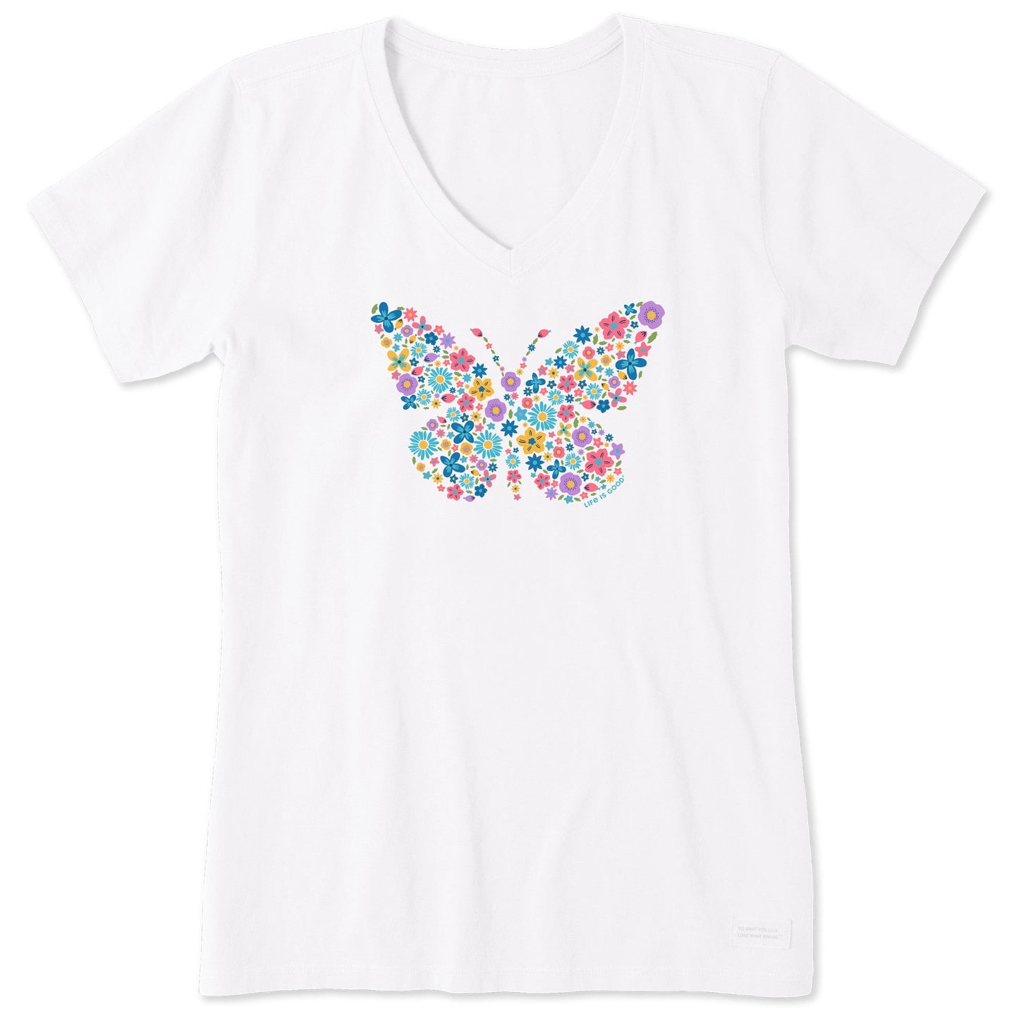 Women's Floral Butterfly Short Sleeve Vee