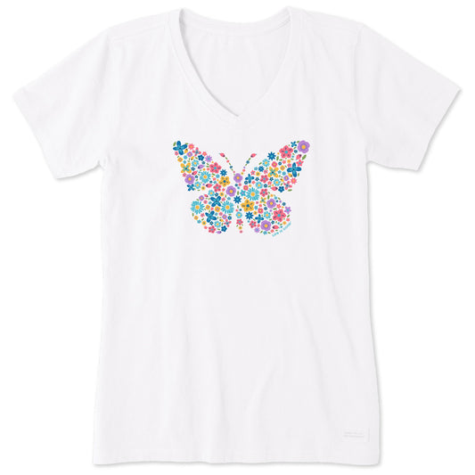 Women's Floral Butterfly Short Sleeve Vee