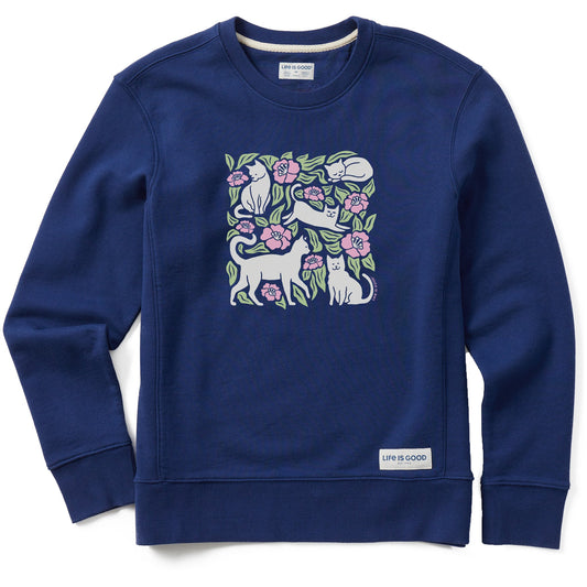 Women's Cats Among Flowers Simply True Fleece Crew