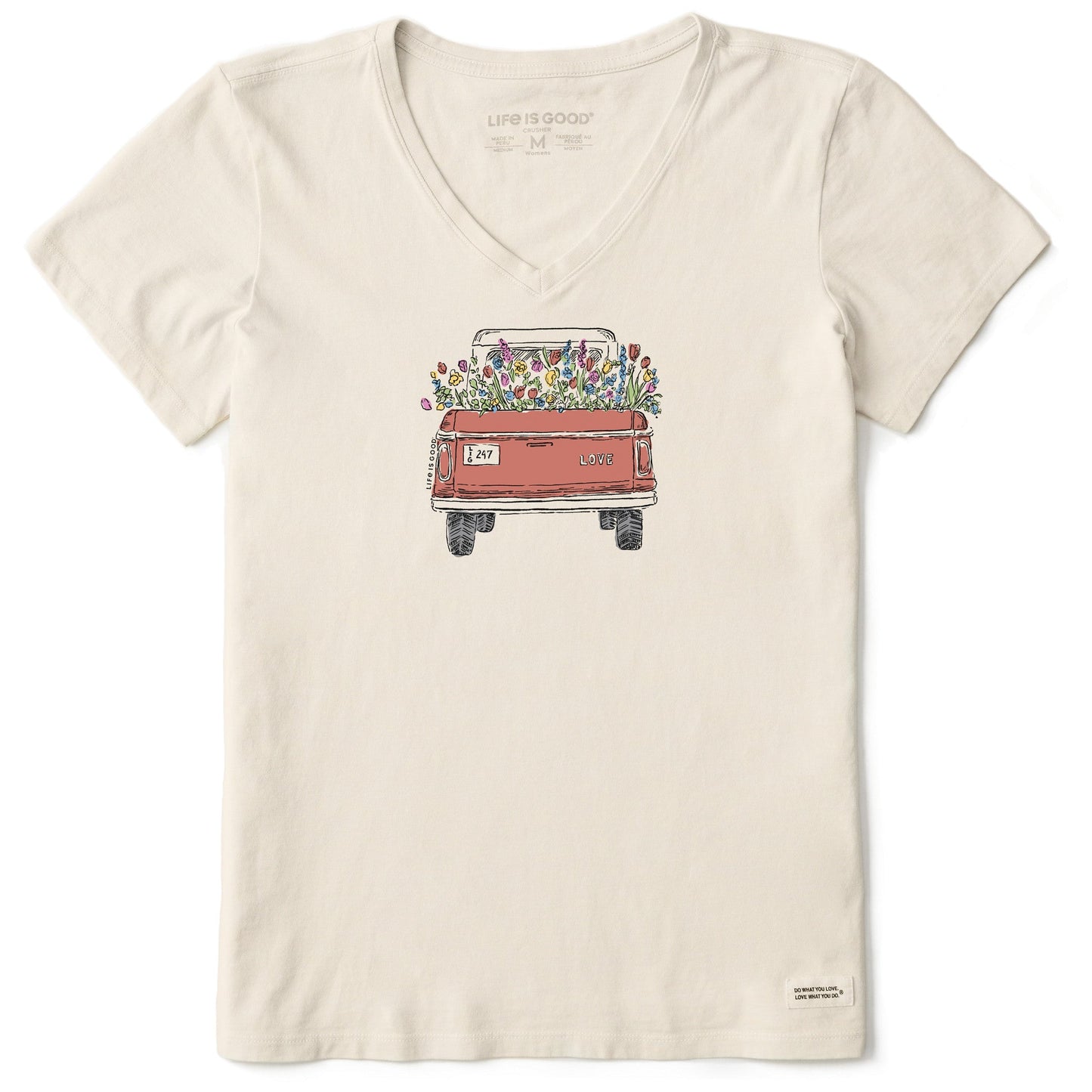 Women's Flower Love Truck Short Sleeve Crusher Vee