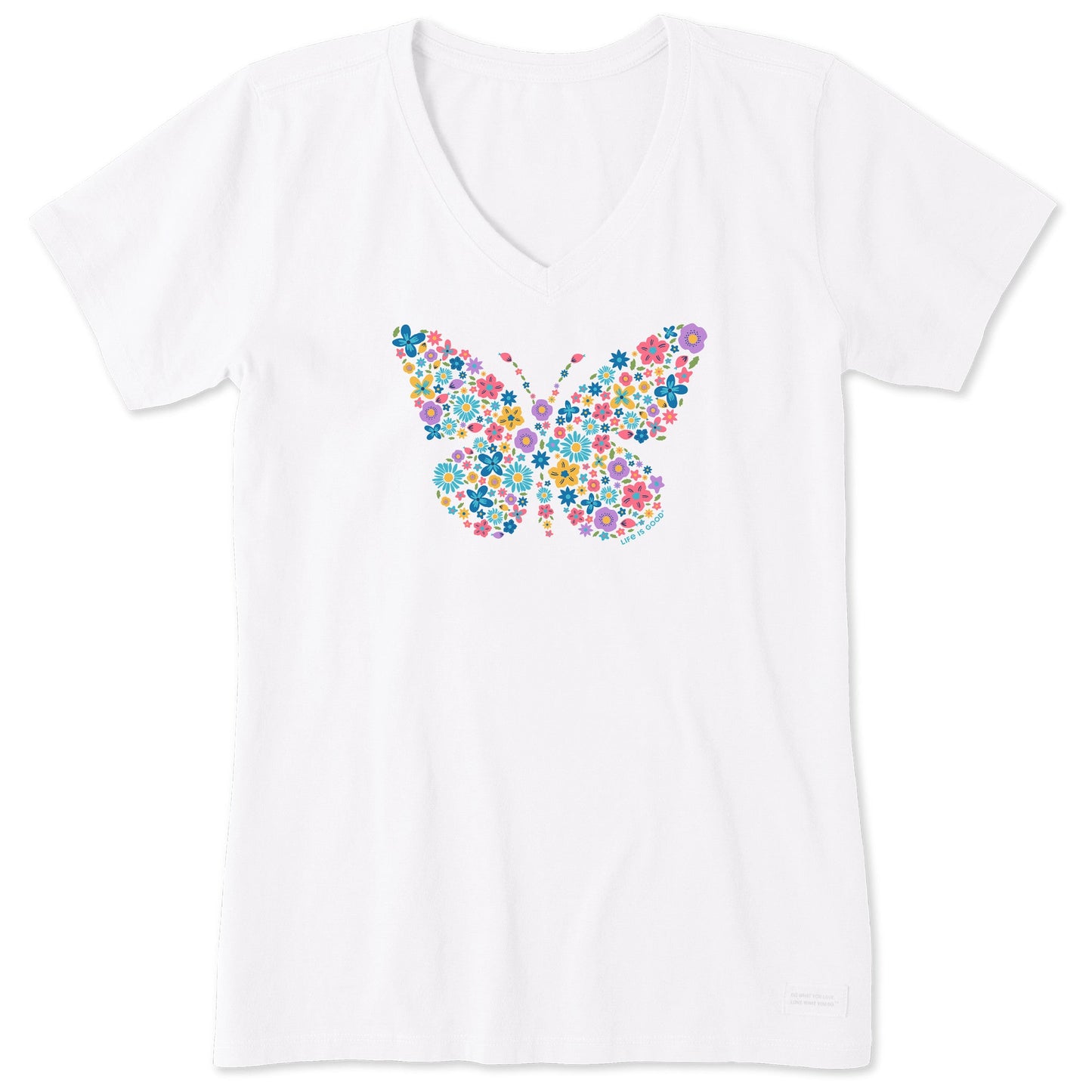 Women's Floral Butterfly Short Sleeve Vee