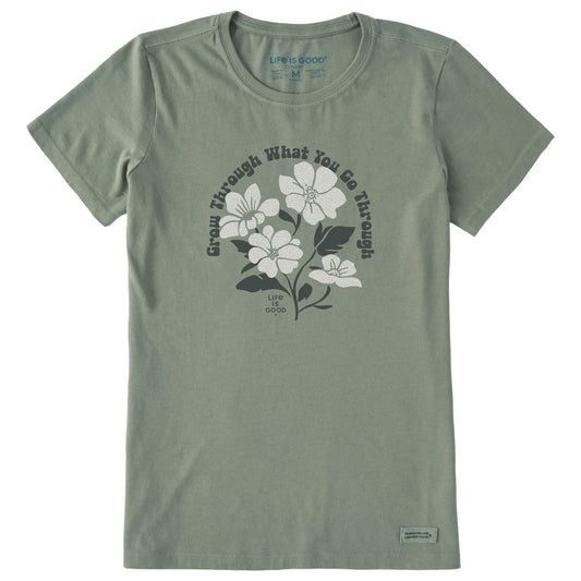 Women's Grow Through What You Go Through Flowers Short Sleeve Crusher Tee