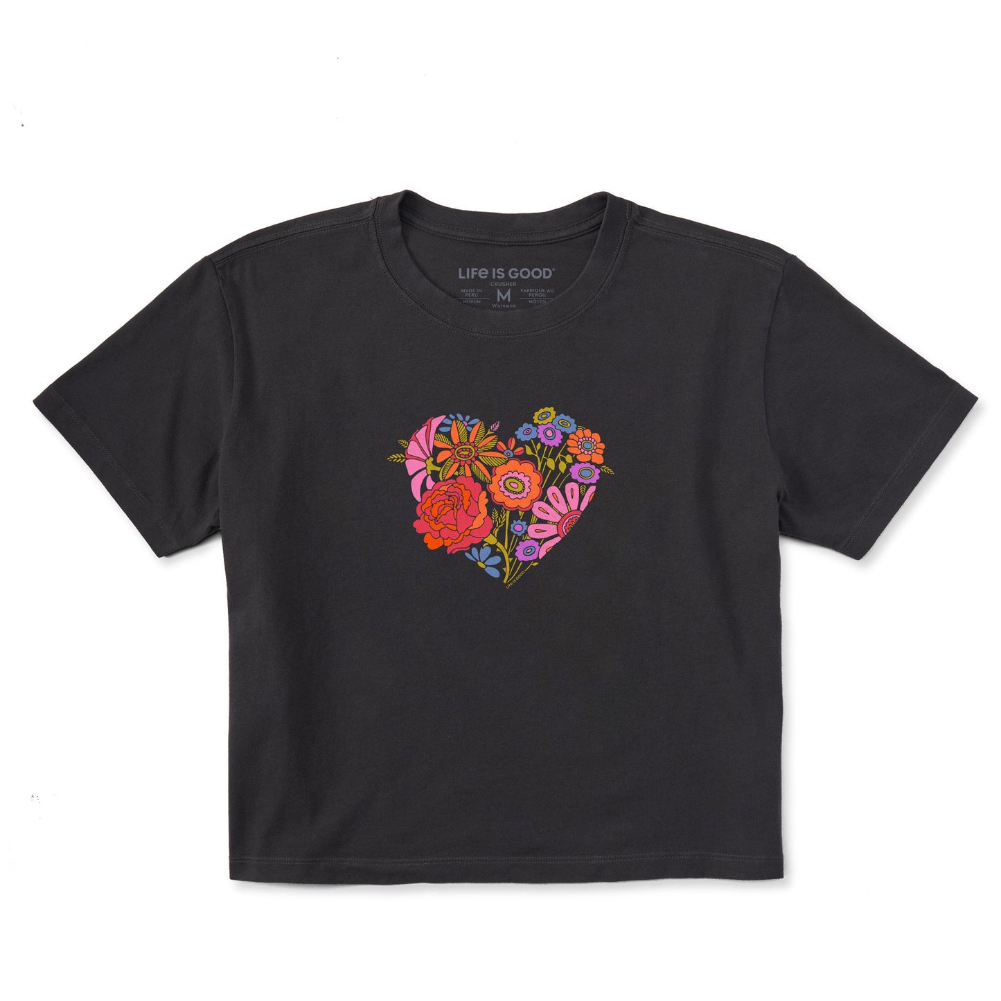 Women's Retro Flower Heart Short Sleeve Crusher Boxy Tee