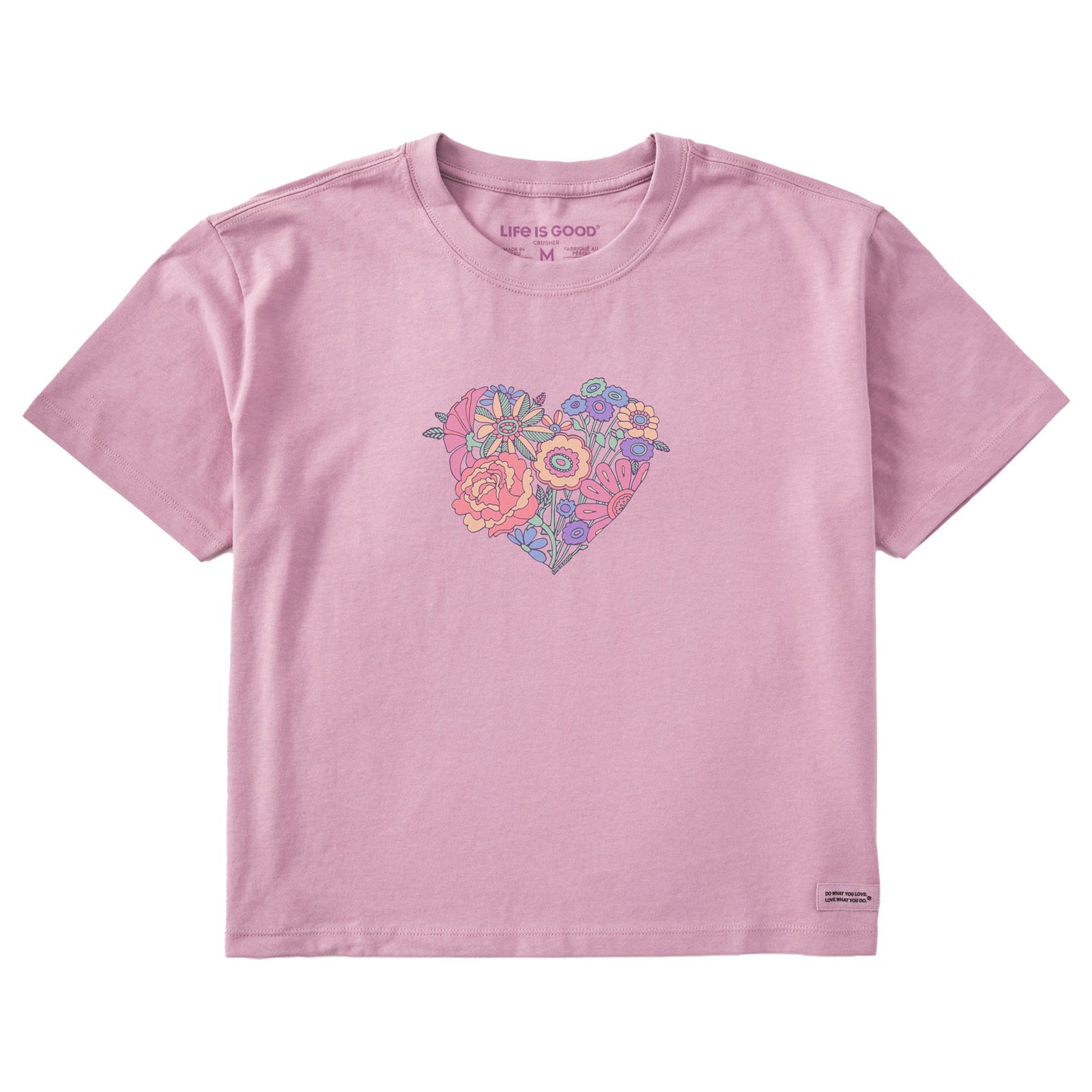 Women's Retro Flower Heart Short Sleeve Crusher Boxy Tee
