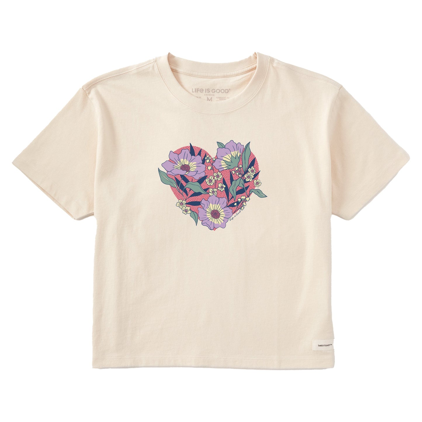 Women's Flowers in Heart Short Sleeve Crusher Boxy Tee