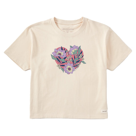 Women's Flowers in Heart Short Sleeve Crusher Boxy Tee