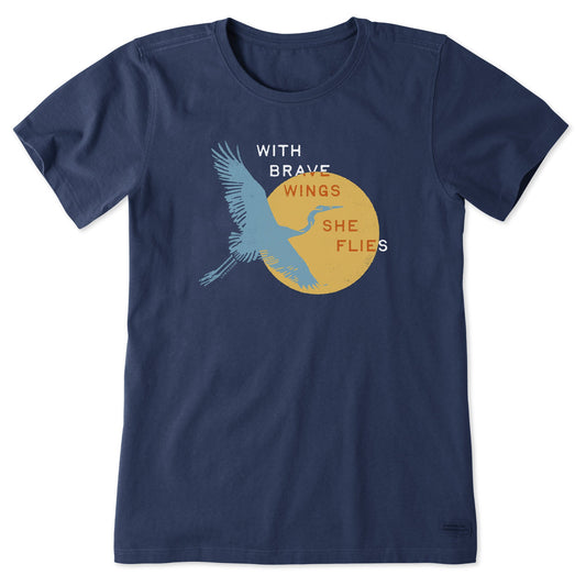 Women's With Brave Wings She Flies Heron Short Sleeve Tee
