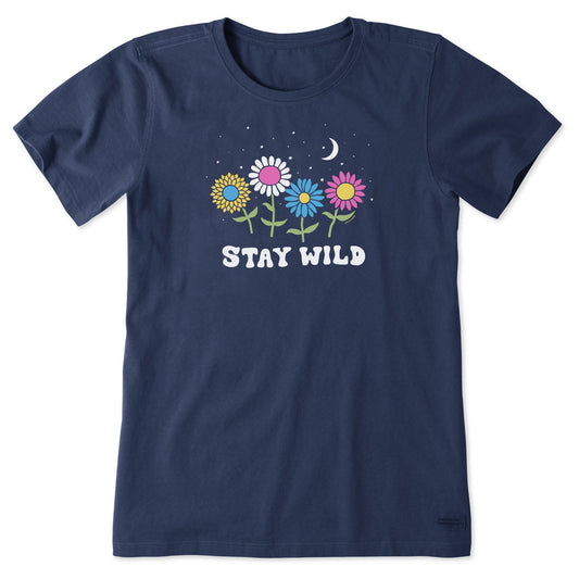 Women's Stay Wild Night Flowers Short Sleeve Tee