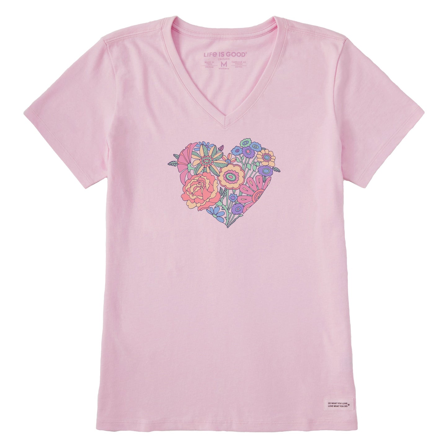 Women's Retro Flower Heart Short Sleeve Crusher Vee