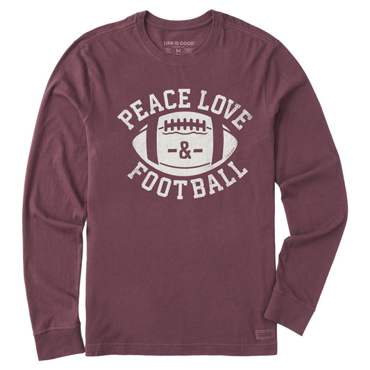 Men's Peace Love Football Long Sleeve Crusher Tee