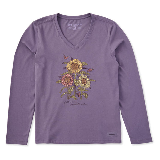 Women's Fall is my Favorite Sunflowers Long Sleeve Crusher Vee