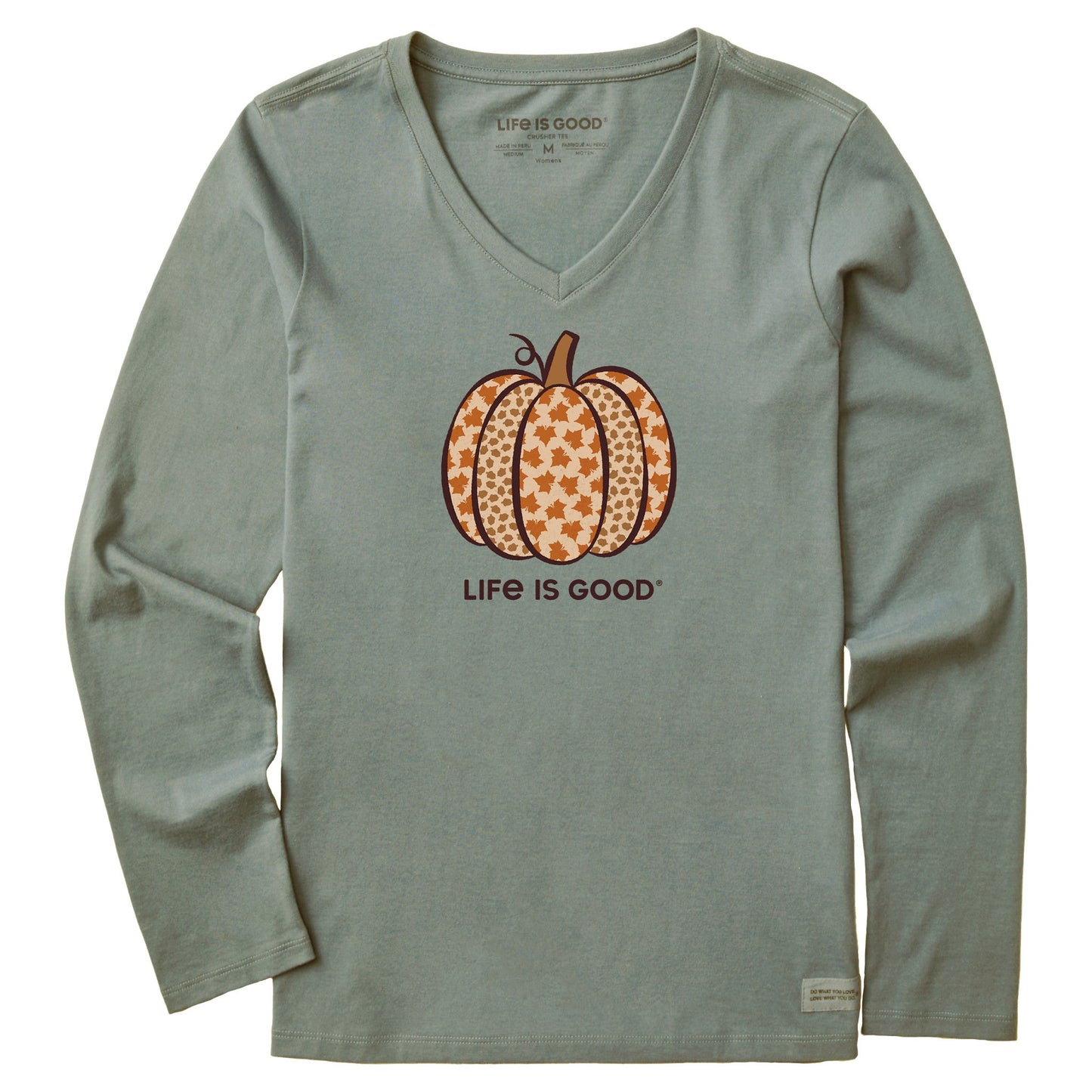 Women's Fall Pattern Pumpkin Long Sleeve Crusher Vee