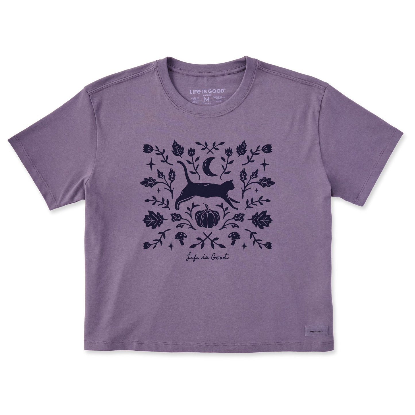 Women's Fall Foliage Cat Short Sleeve Crusher Boxy Tee