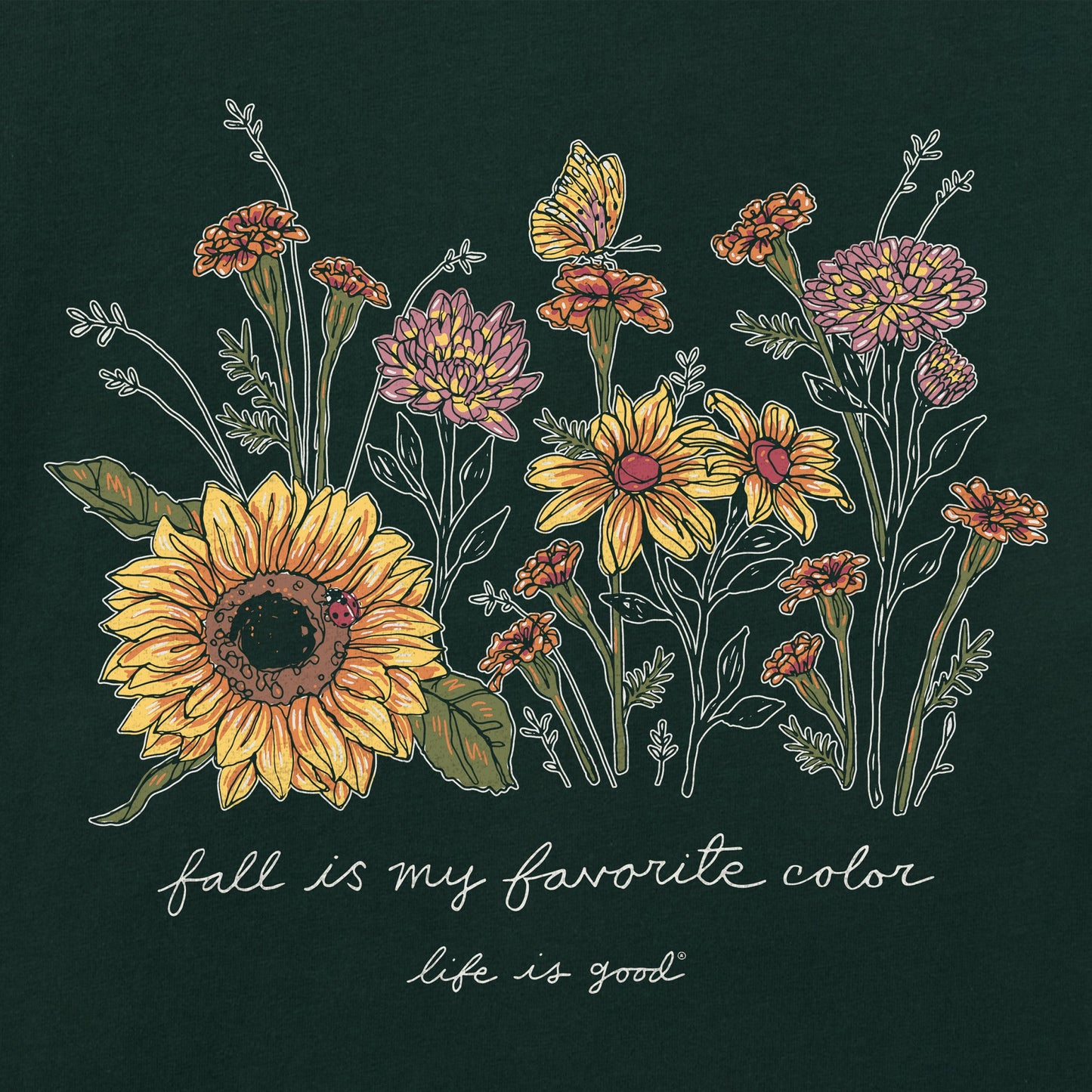 Women's Fall Favorite Color Flowers Long Sleeve Crusher Tee