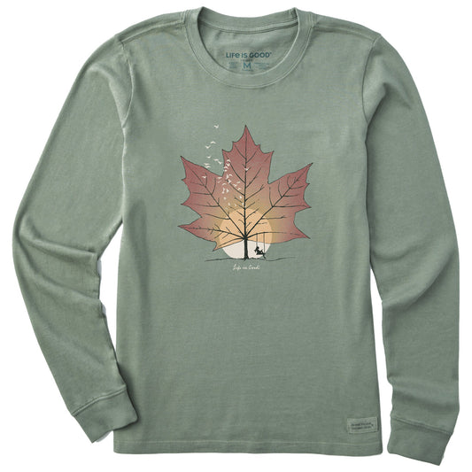 Women's Autumn Maple Sunset Long Sleeve Crusher Tee