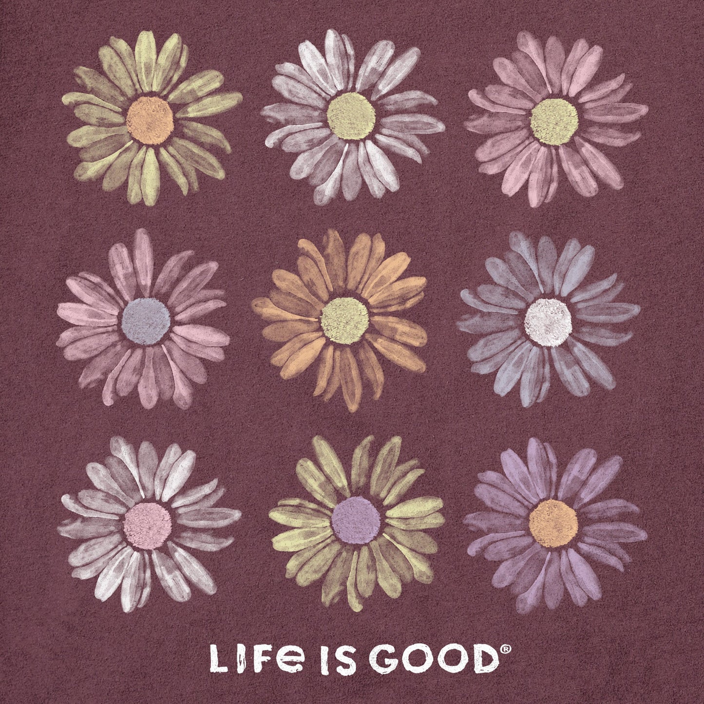 Women's Grid of Painted Daisies Long Sleeve Crusher Tee