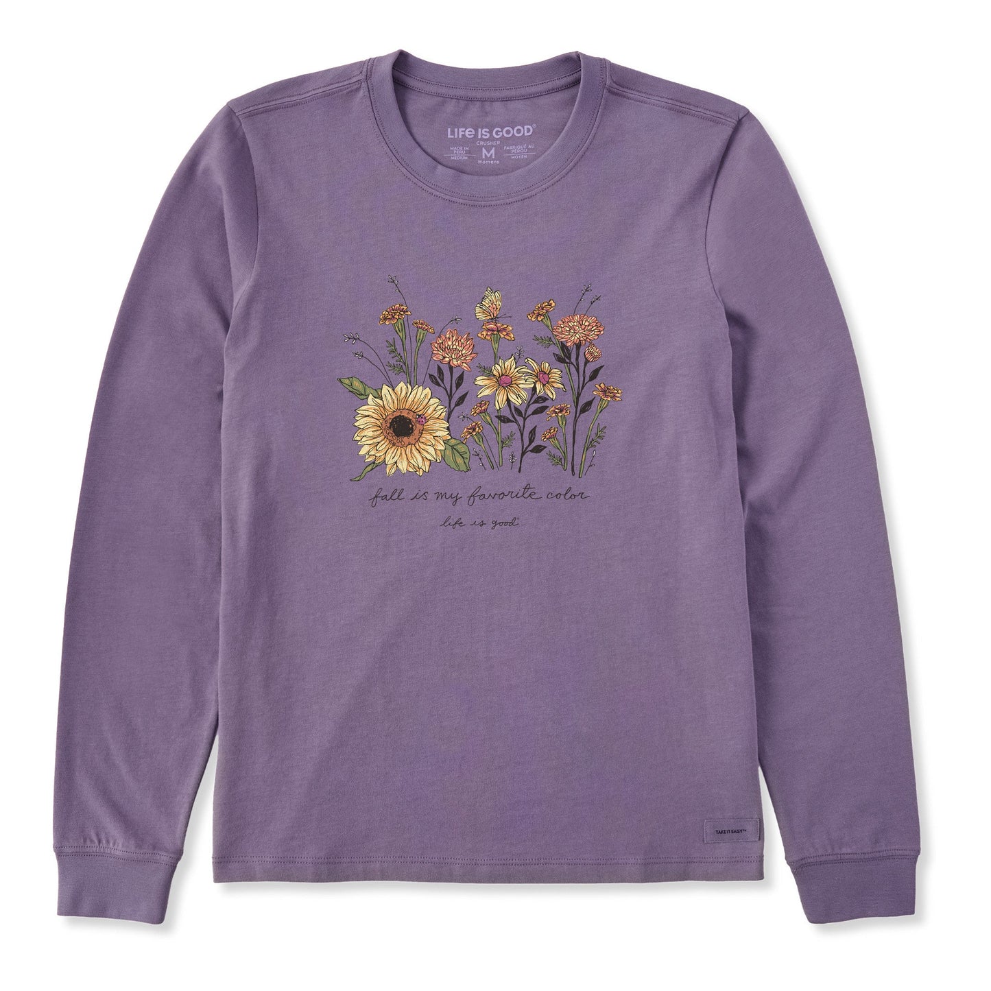 Women's Fall Favorite Color Flowers Long Sleeve Crusher Tee