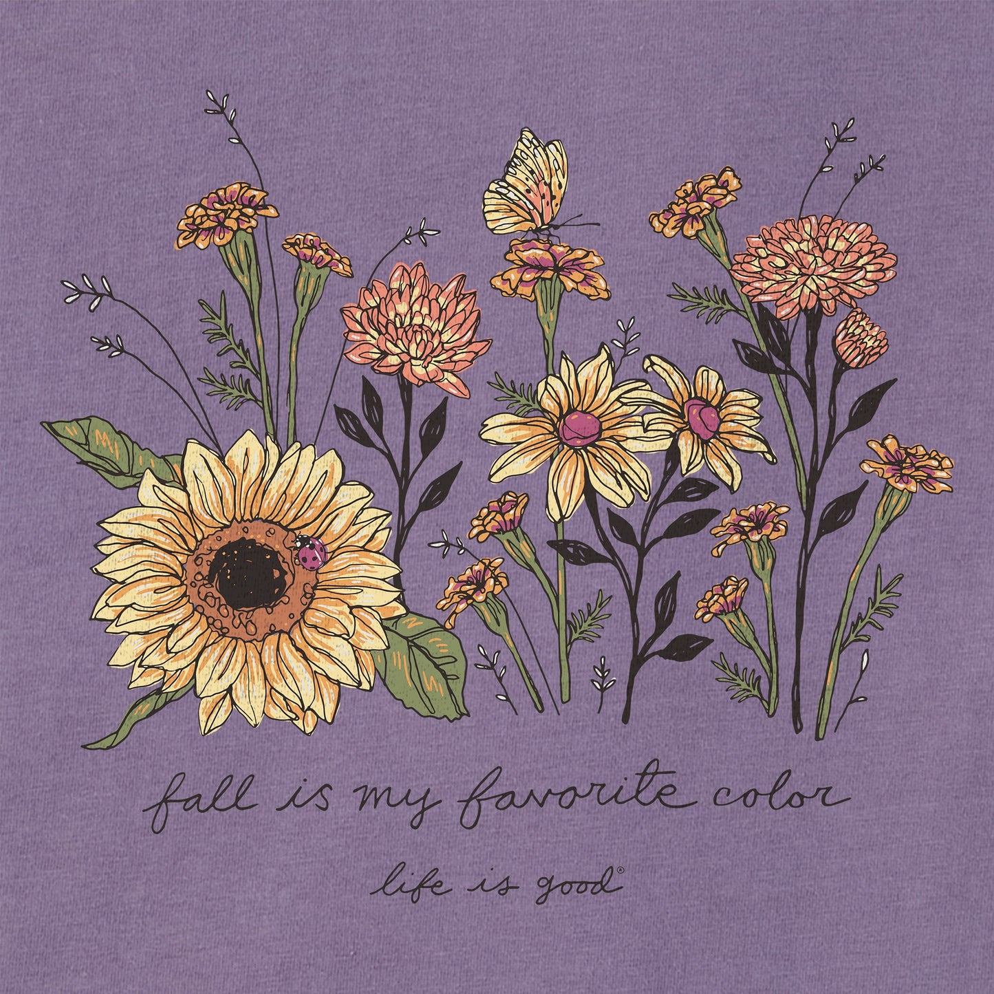 Women's Fall Favorite Color Flowers Long Sleeve Crusher Tee