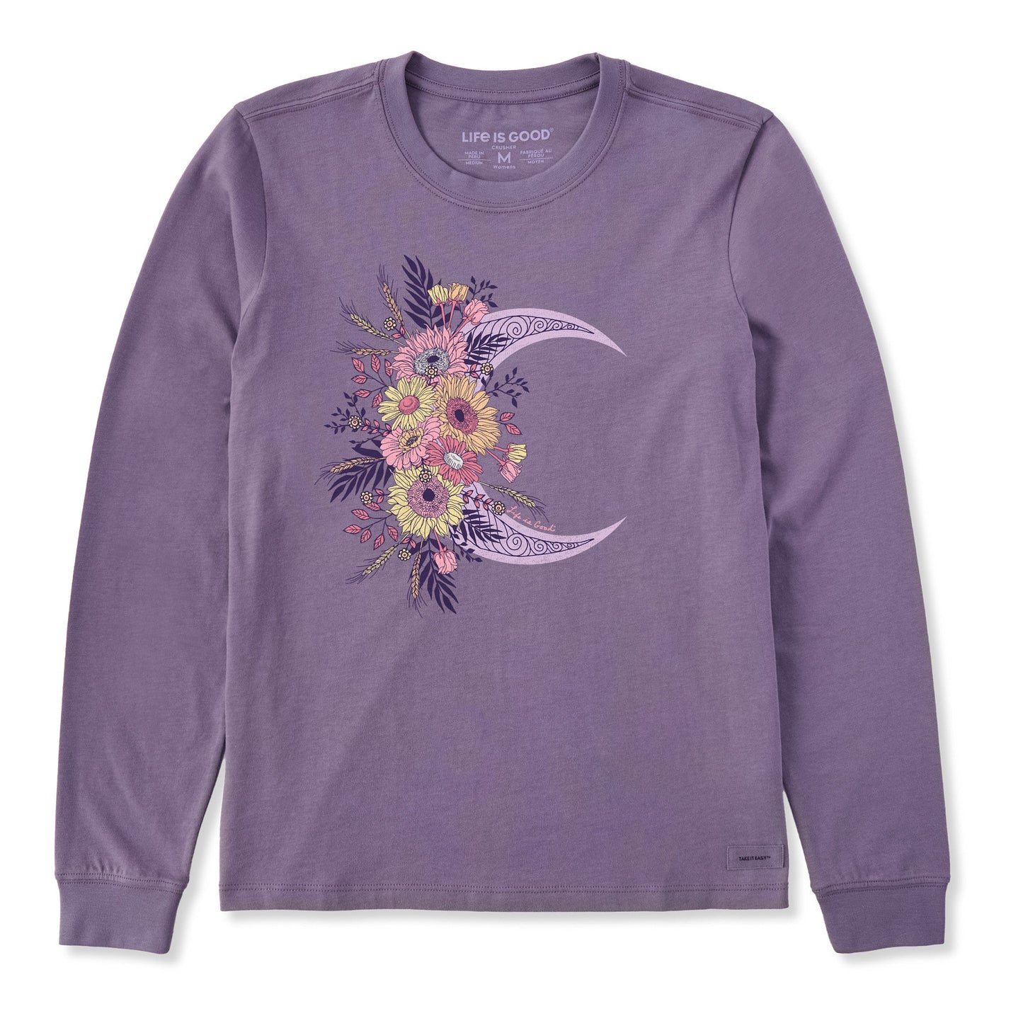 Women's Fall Moon and Flowers Long Sleeve Crusher Tee