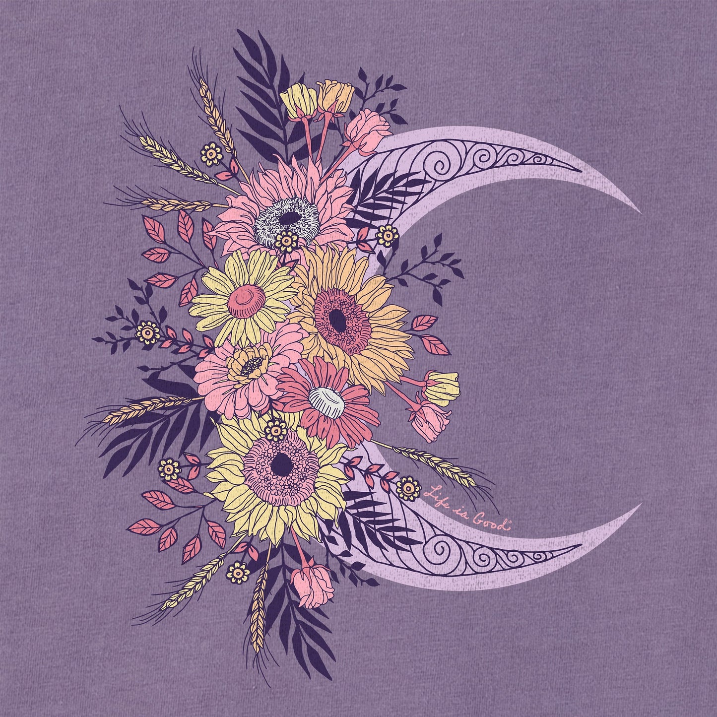 Women's Fall Moon and Flowers Long Sleeve Crusher Tee