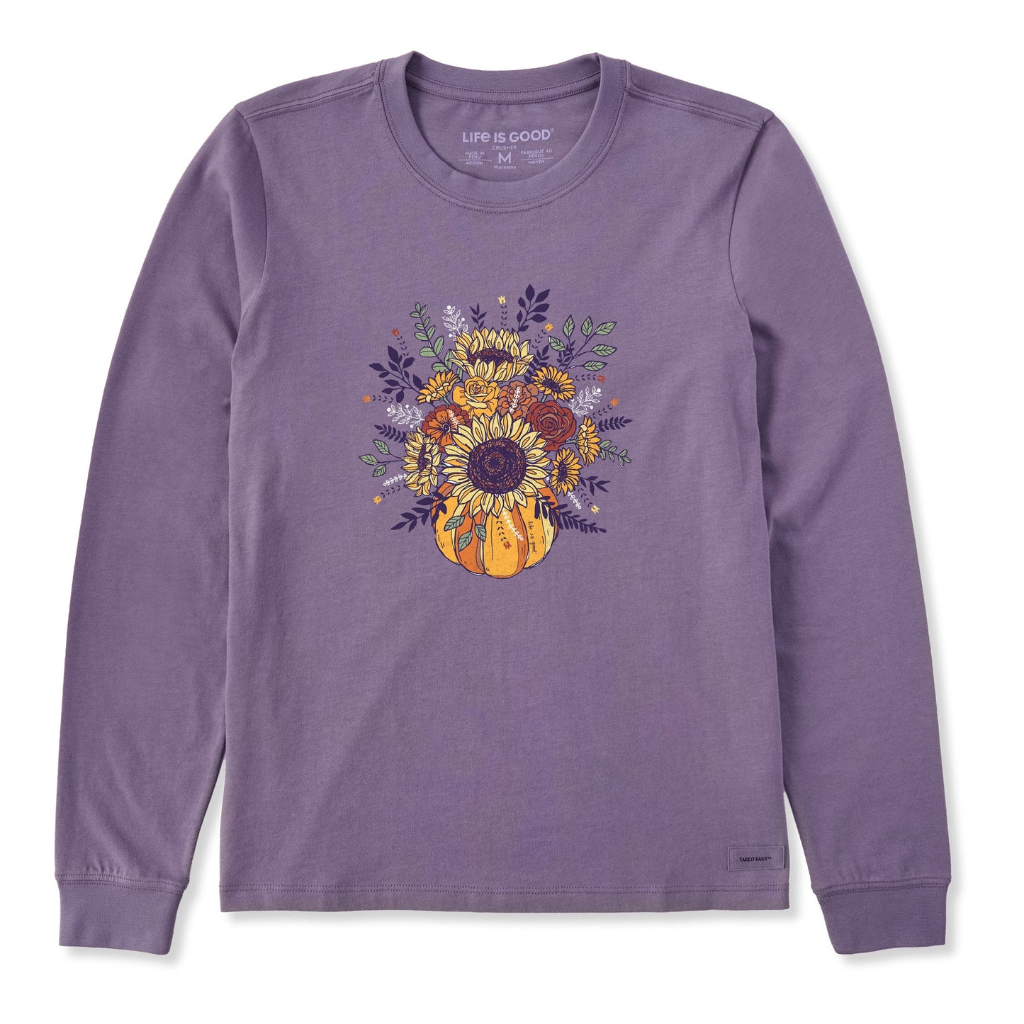 Women's Fall Pumpkin Flowers Long Sleeve Crusher Tee