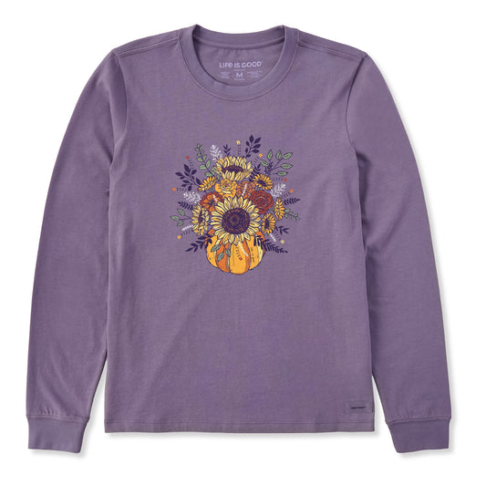 Women's Fall Pumpkin Flowers Long Sleeve Crusher Tee