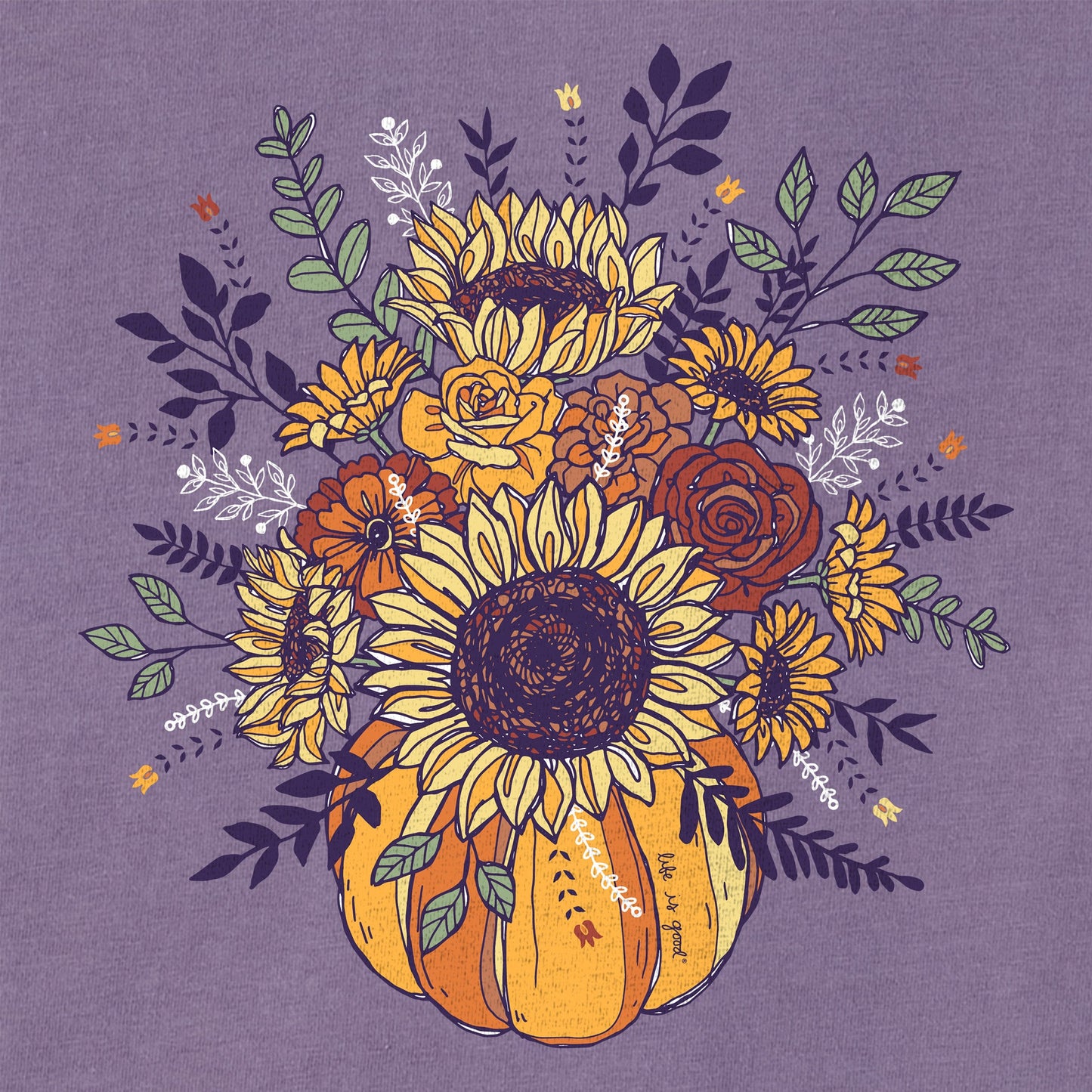 Women's Fall Pumpkin Flowers Long Sleeve Crusher Tee