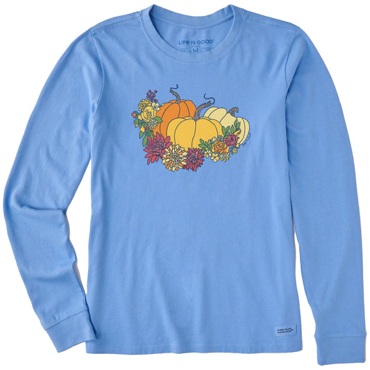 Women's Pumpkin and Flowers Long Sleeve Crusher Tee