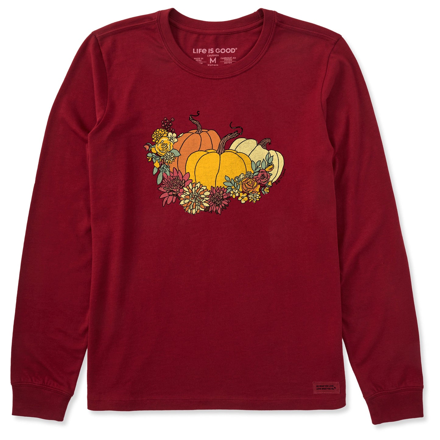 Women's Pumpkin and Flowers Long Sleeve Crusher Tee