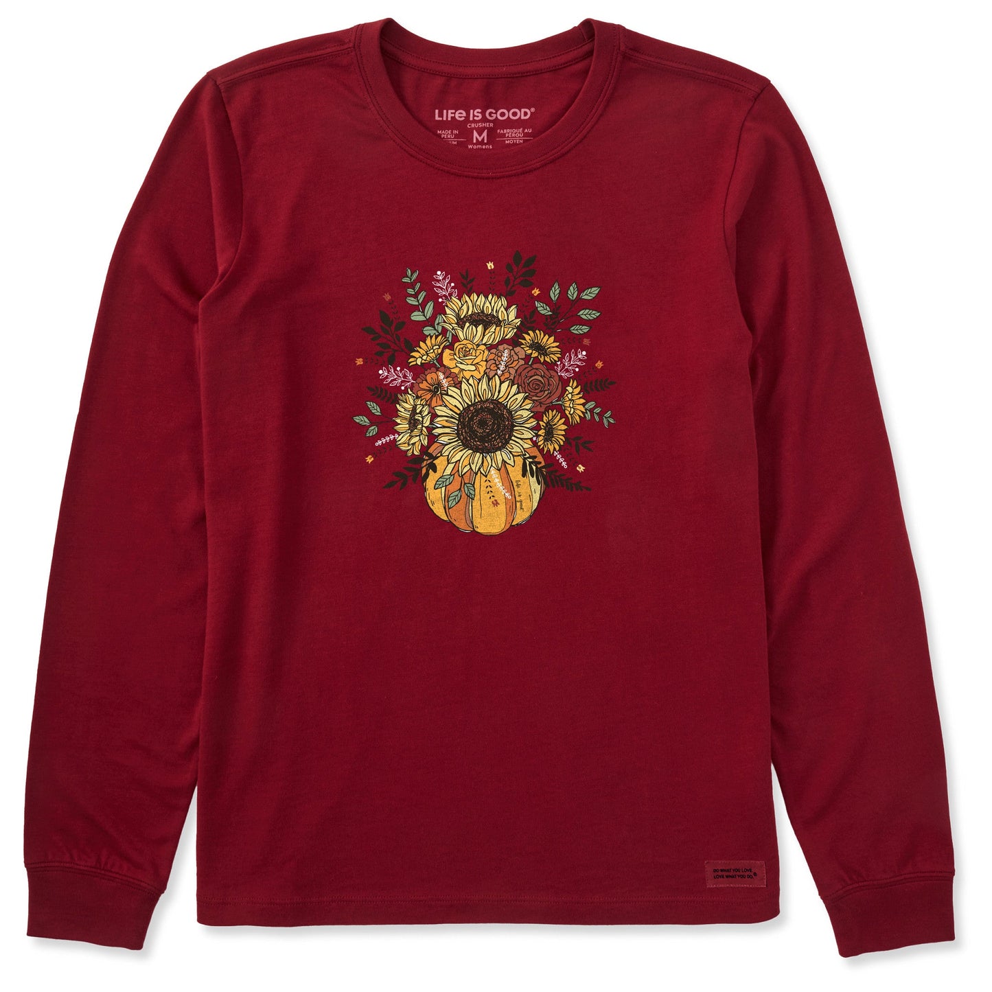 Women's Fall Pumpkin Flowers Long Sleeve Crusher Tee