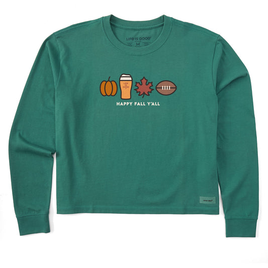 Women's Happy Fall Icons Long Sleeve Crusher Boxy Tee