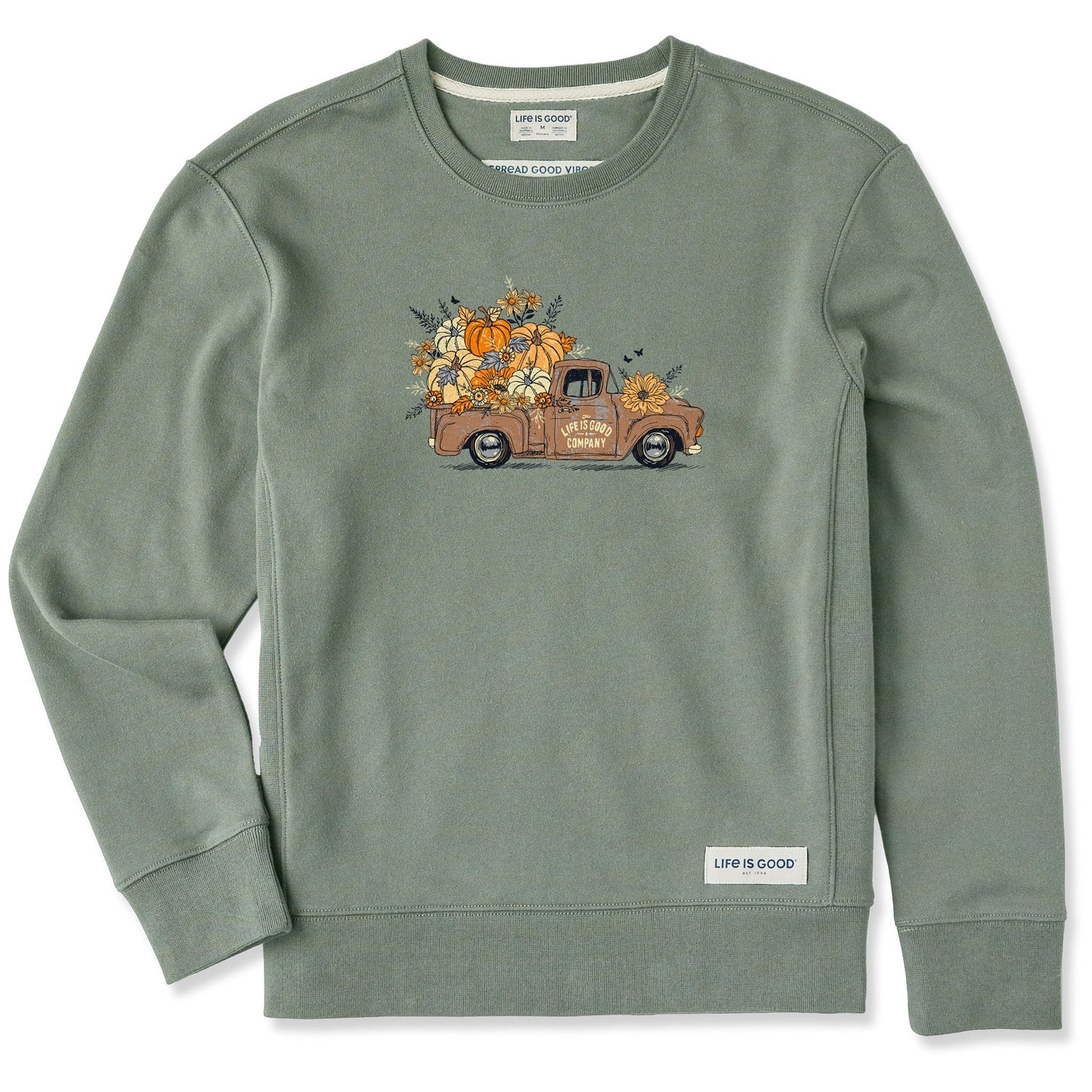 Women's Fall Flowers & Pumpkins Pickup Simply True Fleece Crew