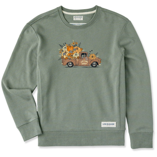 Women's Fall Flowers & Pumpkins Pickup Simply True Fleece Crew