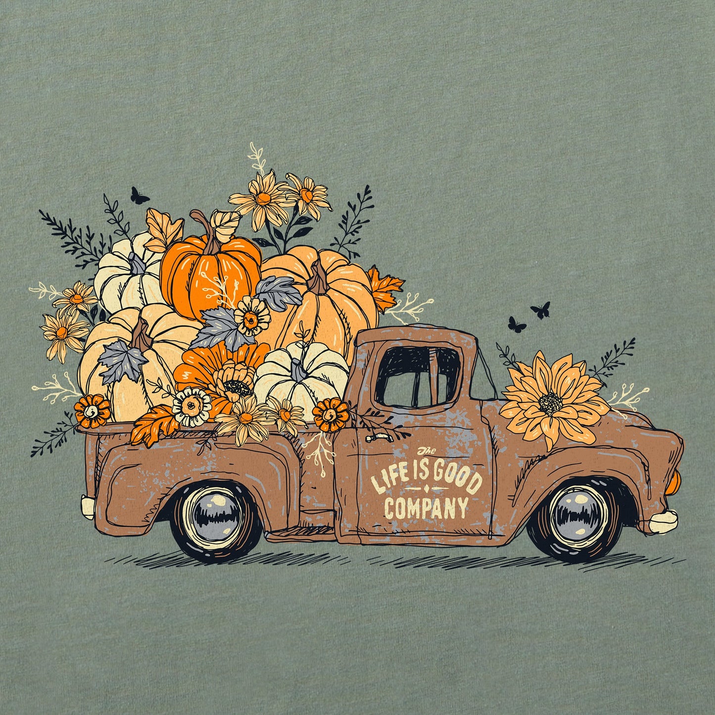 Women's Fall Flowers & Pumpkins Pickup Simply True Fleece Crew