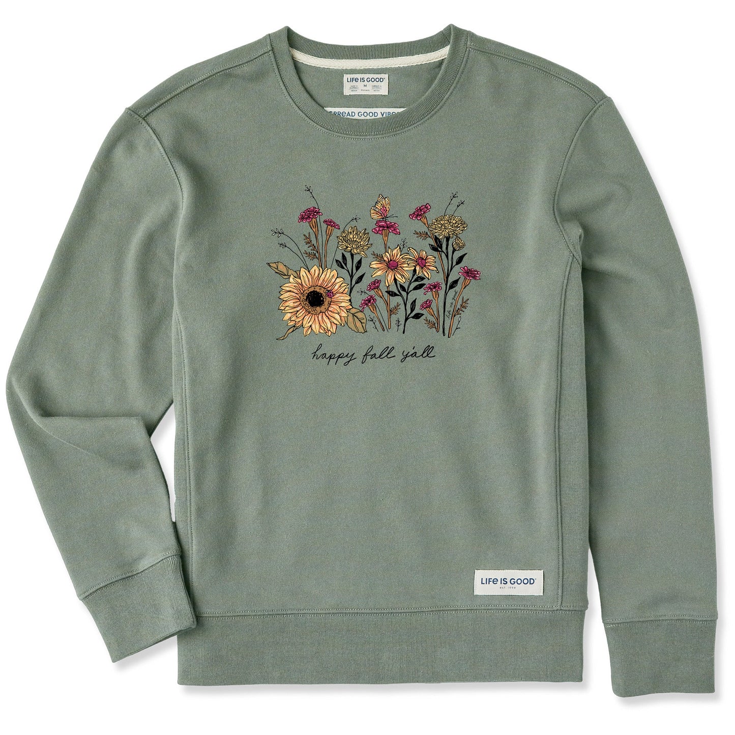 Women's Happy Fall Flowers Simply True Fleece Crew