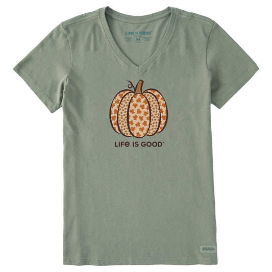 Women's Fall Pattern Pumpkin Short Sleeve Crusher Vee