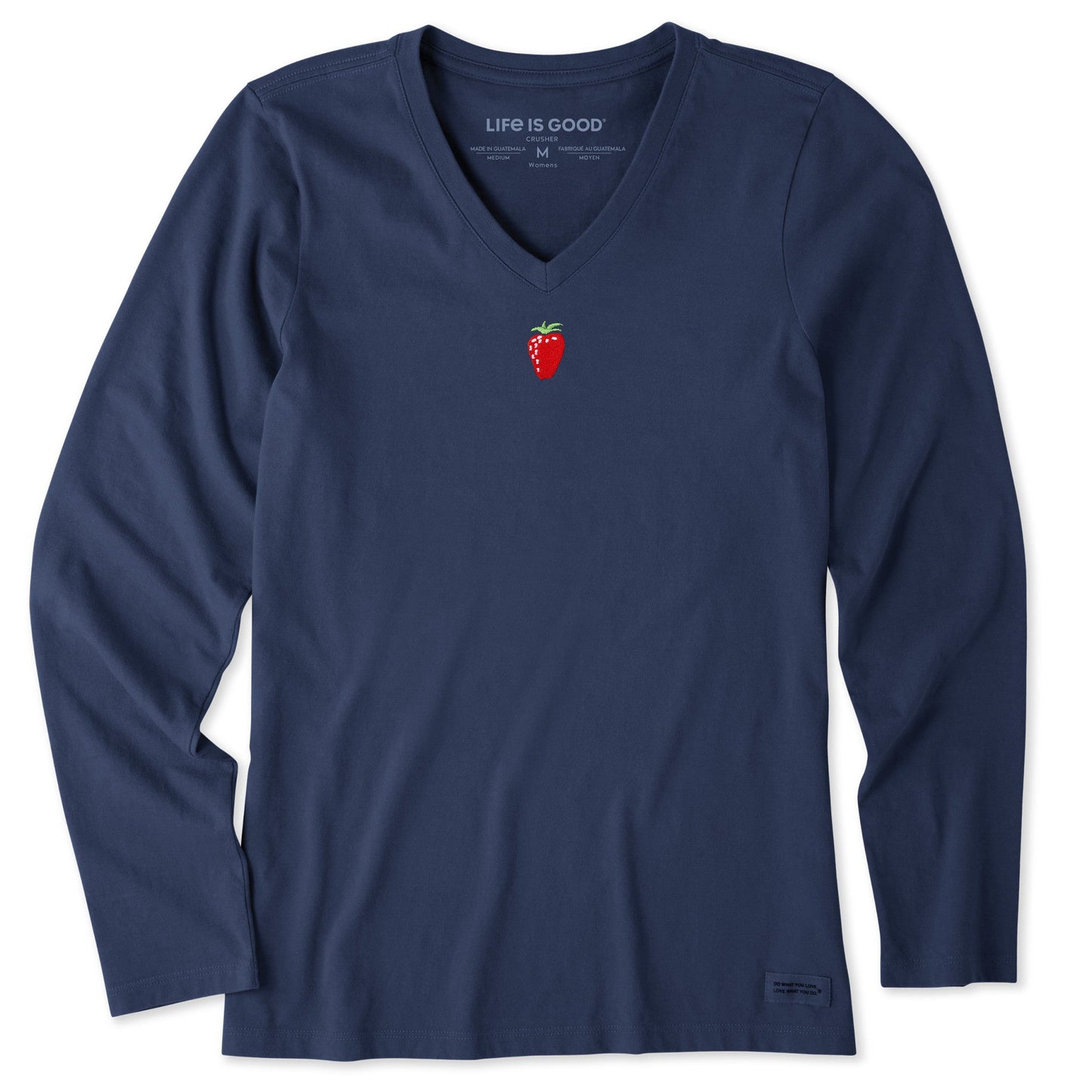 Women's Embroidered Strawberry Long Sleeve Crusher Vee