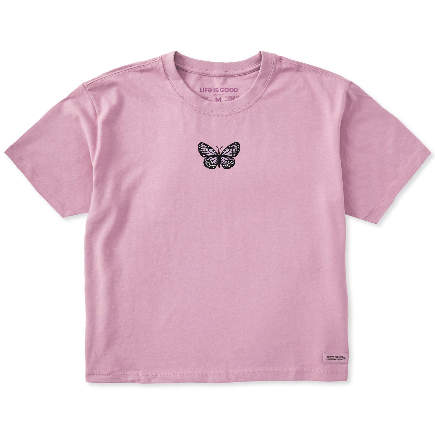 Women's Embroidered Butterfly Short Sleeve Crusher Boxy Tee
