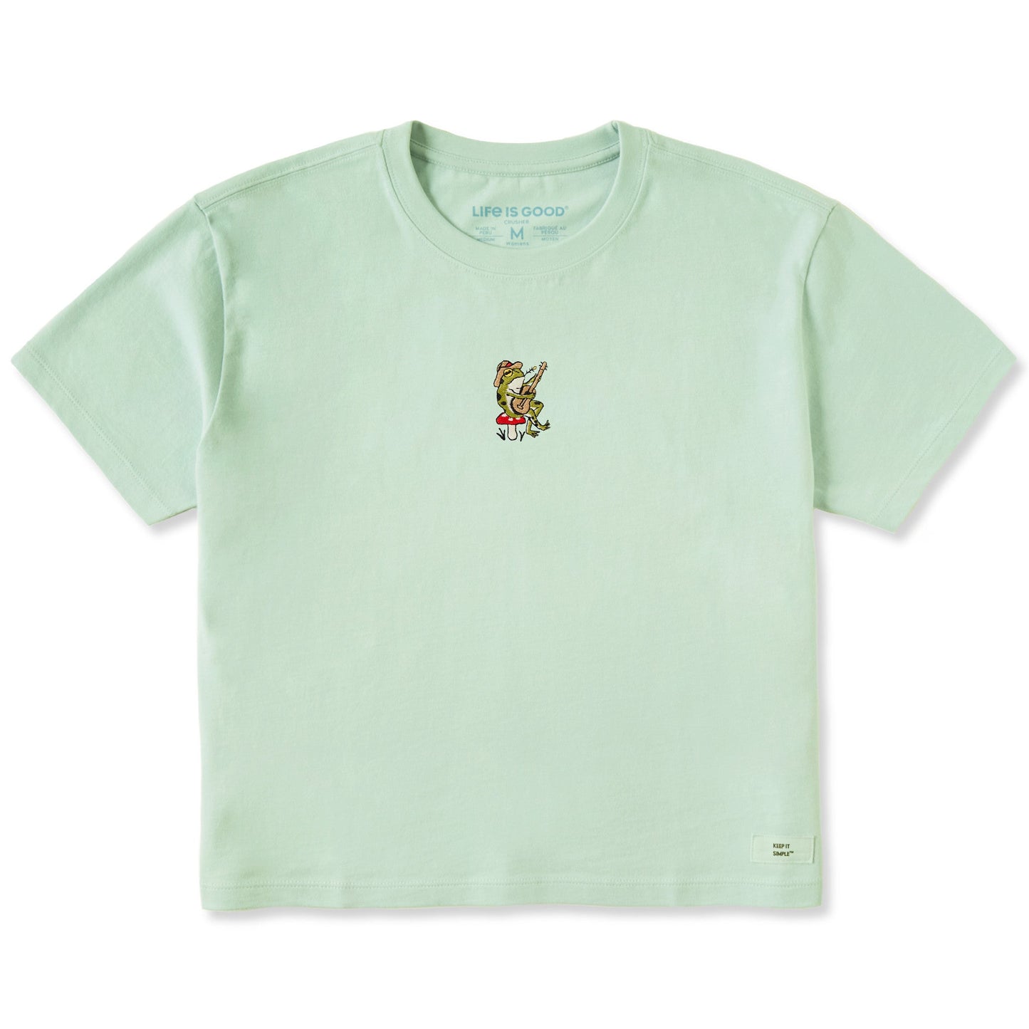 Women's Embroidered Guitar Frog Short Sleeve Crusher Boxy Tee