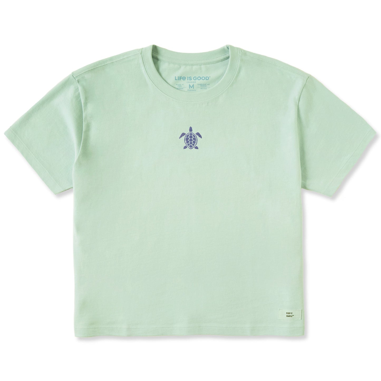 Women's Embroidered Beachy Turtle Short Sleeve Crusher Boxy Tee