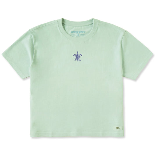 Women's Embroidered Beachy Turtle Short Sleeve Crusher Boxy Tee