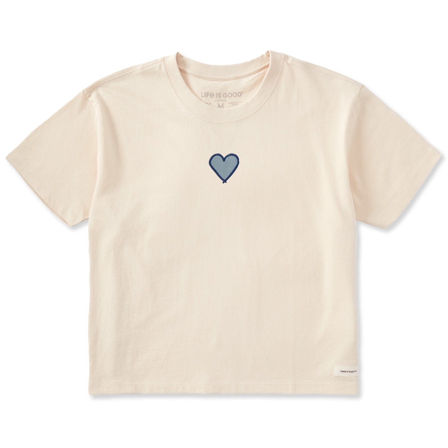 Women's Embroidered Heart Short Sleeve Crusher Boxy Tee
