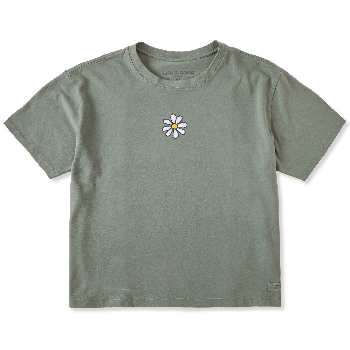 Women's Embroidered Daisy Short Sleeve Crusher Boxy Tee