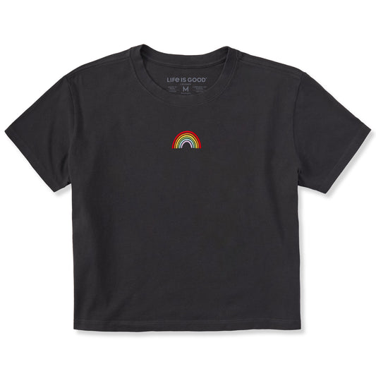 Women's Embroidered Rainbow Short Sleeve Crusher Boxy Tee