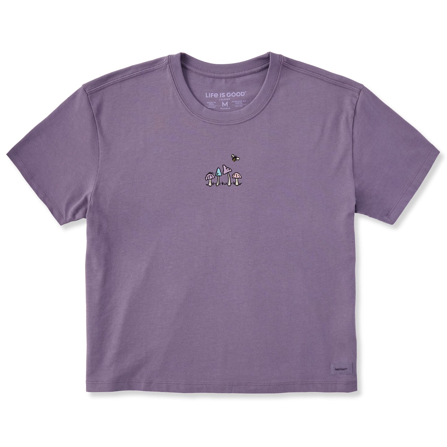 Women's Embroidered Mushrooms Short Sleeve Crusher Boxy Tee
